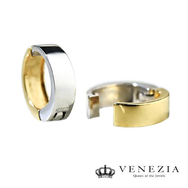 ピアリング 正規品 平打ち コンビ リバーシブル イヤリング K18