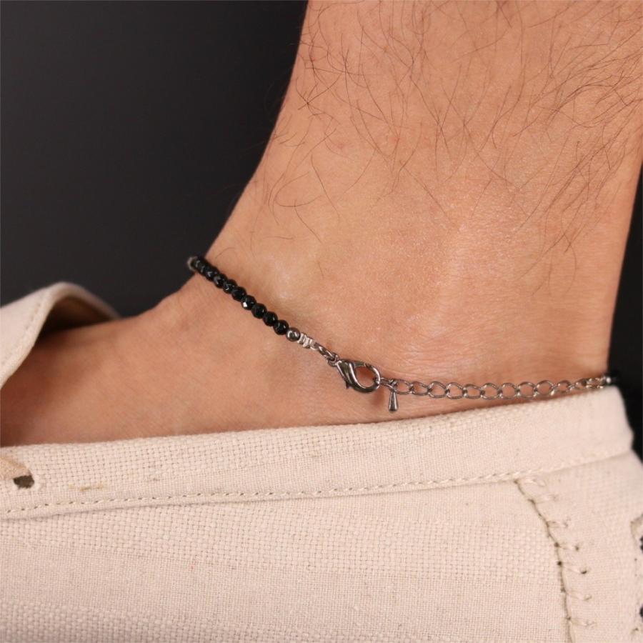 メンズ アンクレット ブラック オニキス シルバー ステンレス 人気 2連