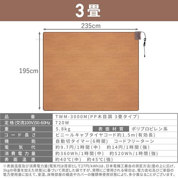 TEKNOS（テクノス） ホットカーペット 3畳 電気カーペット 本体 木目調