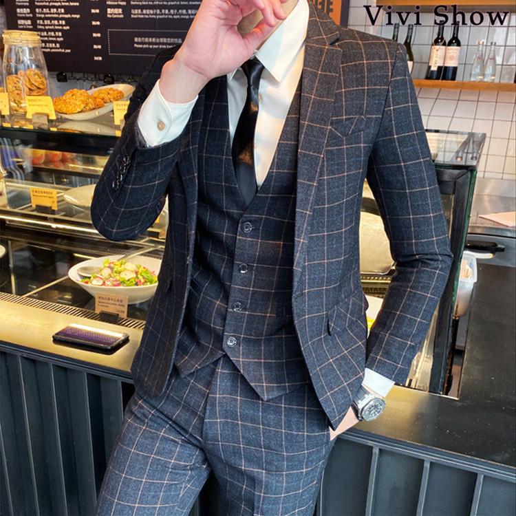 メンズ カジュアルスーツ ストライプ 3ピーススーツ チェック柄