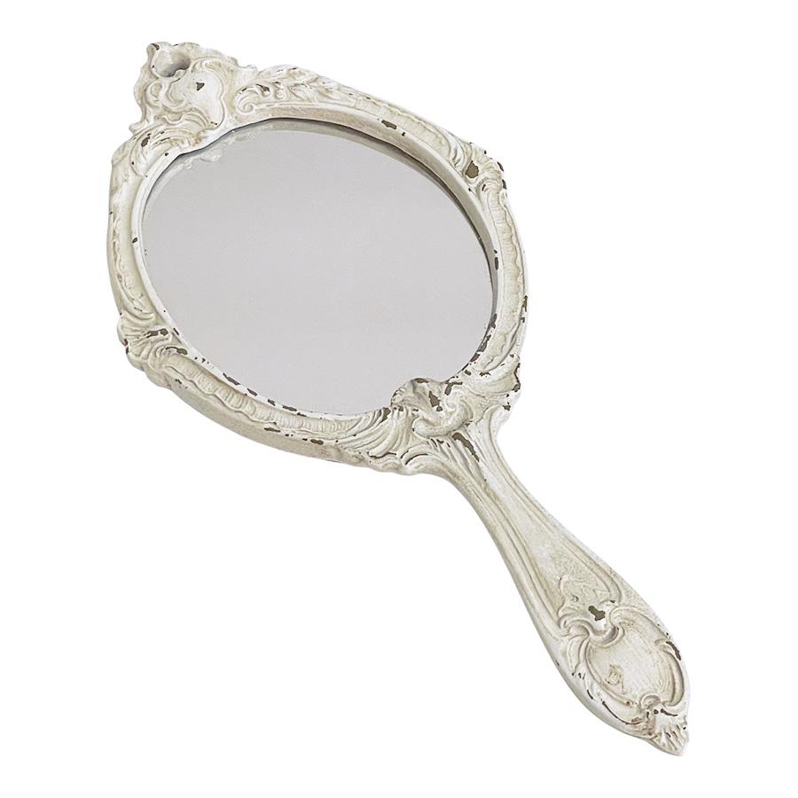 アンティークレリーフ 手鏡 ハンドミラー シャンパンゴールド ホワイト