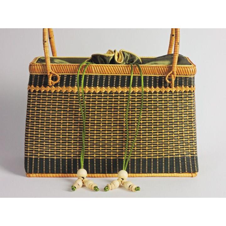 ござ目バッグ 緑 角 竹製 竹かご 竹バッグ かごバッグ マルシェ かご
