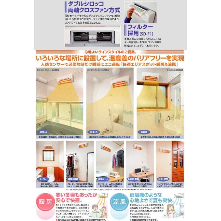3年保証】ヒーター・ストーブ 浴室用 高須産業 SDG-1200GBM 涼風暖房機