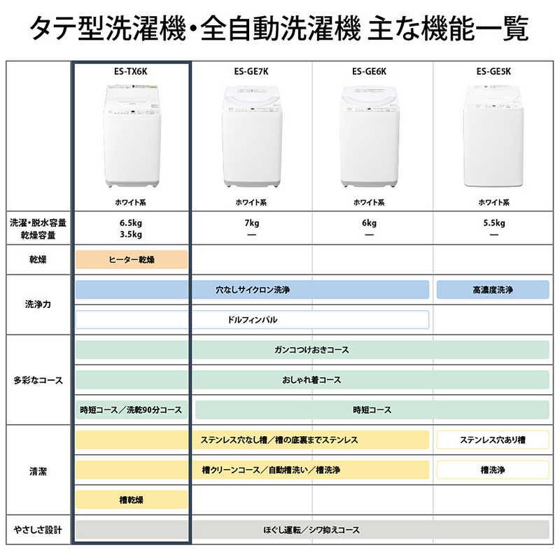 シャープ SHARP 縦型洗濯乾燥機 洗濯6.5kg 乾燥3.5kg ヒーター乾燥 穴