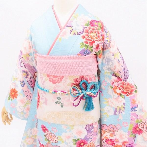 中古】正絹 振袖 フルセット 販売6点セット 半衿付き長襦袢・帯・帯揚