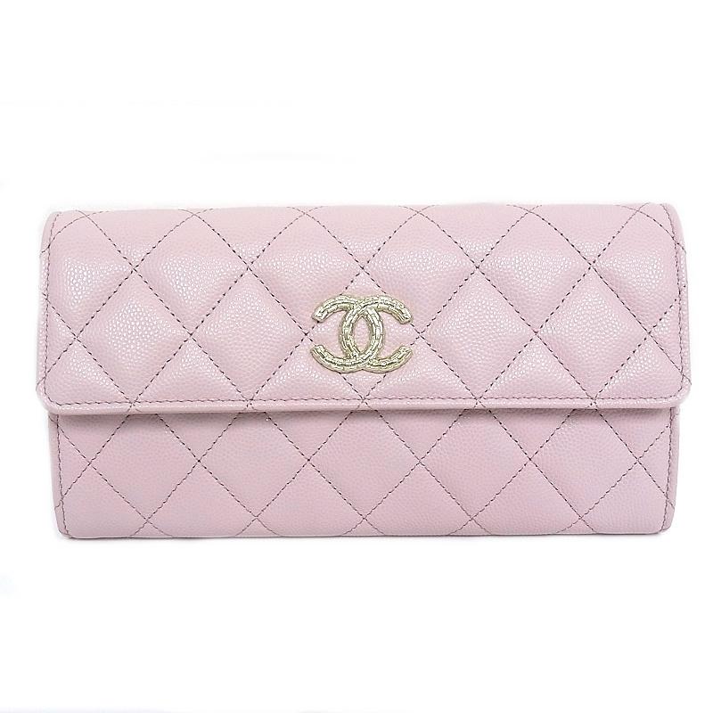 CHANEL（シャネル） ホック付き長財布 キャビアスキン マトラッセ 安全