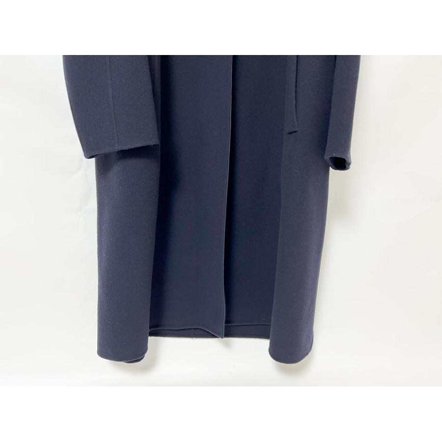 ドゥロワー Drawer ノーカラー ロングコート ウール ナイロン ネイビー