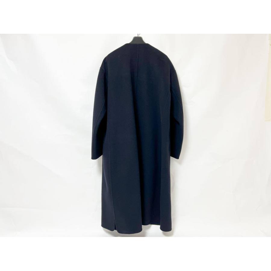 ドゥロワー Drawer ノーカラー ロングコート ウール ナイロン ネイビー