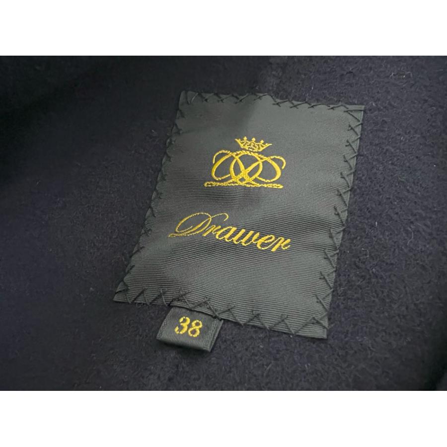 ドゥロワー Drawer ノーカラー ロングコート ウール ナイロン ネイビー