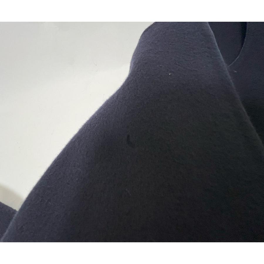 ドゥロワー Drawer ノーカラー ロングコート ウール ナイロン ネイビー