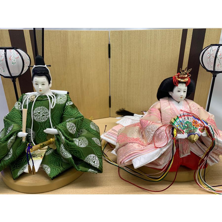 雛人形 京十二番 緑と桃の向鶴文 238‐594 45cm収納箱 屏風 栓木親王台