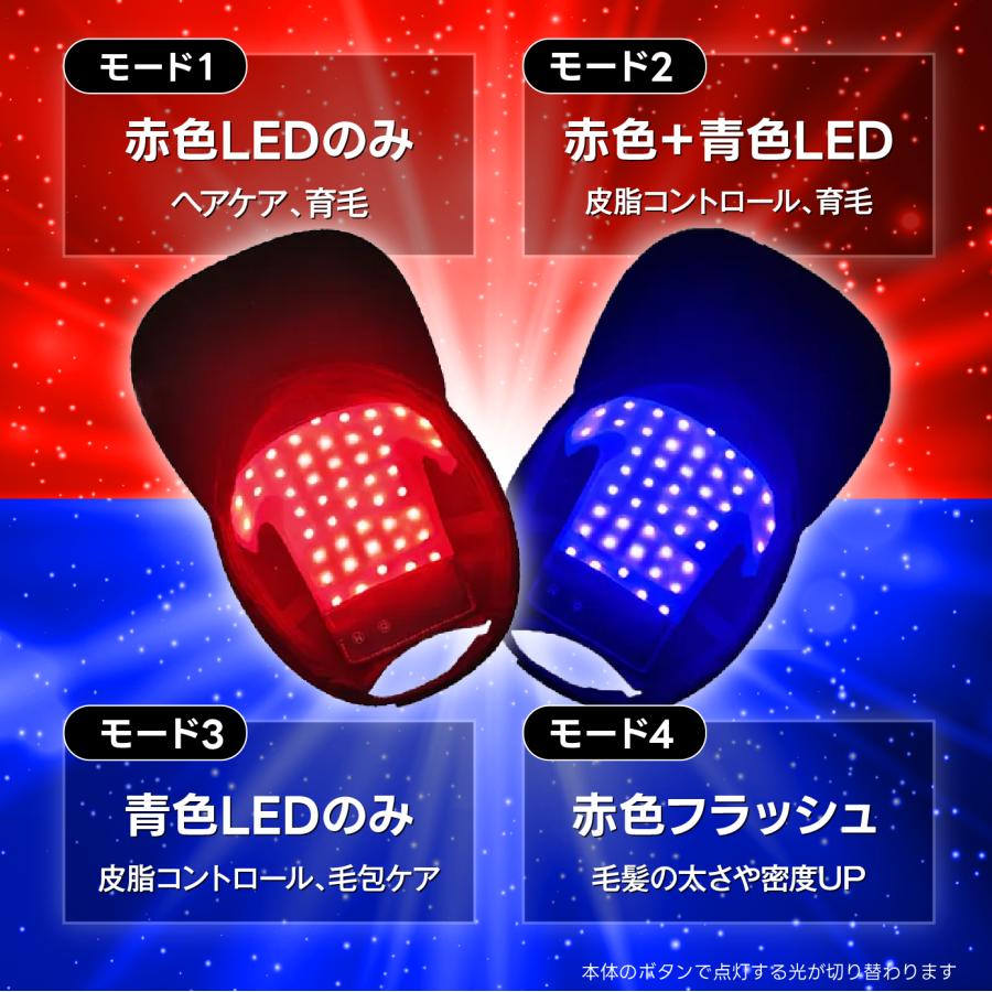 赤色LED 青色LED 48LED 育毛キャップ 増毛 スカルプケア 男女兼用 発毛