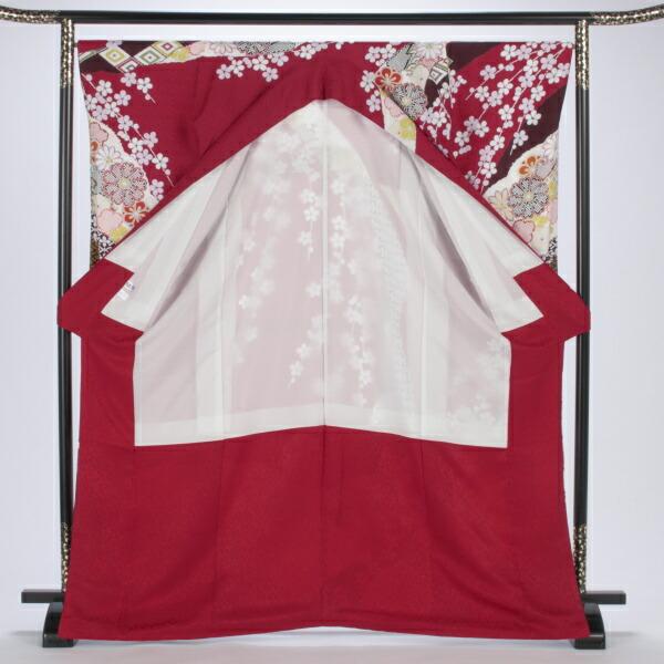 京都きもの友禅 振袖 中古 フルセット 成人式 Mサイズ 古典 赤・ワイン