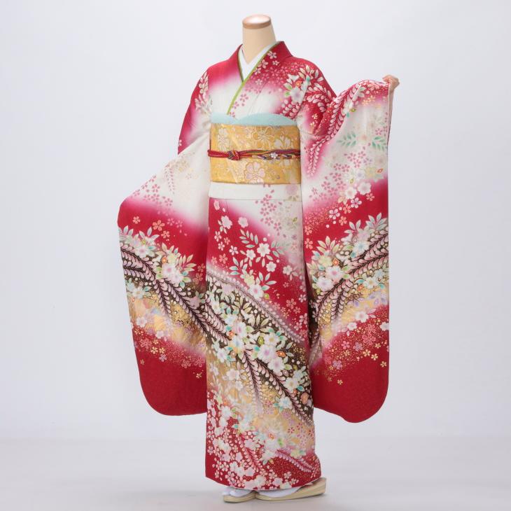 京都きもの友禅 振袖 中古 フルセット 成人式 Mサイズ 辻が花 赤