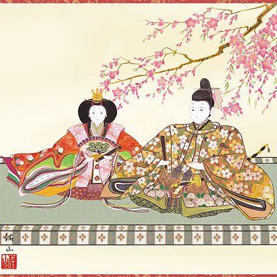 お雛様掛軸 (掛け軸) 奥居佑山 段雛 （尺八横）約横65×縦135cm d4206