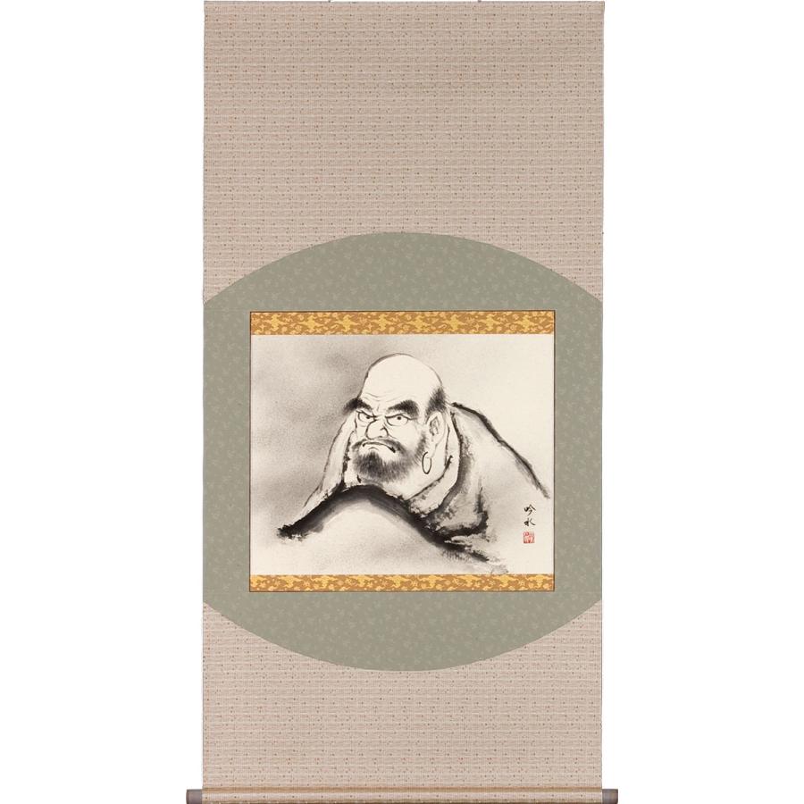 掛軸 掛け軸 達磨 奥田吟水 尺八横 約横72×縦134cm b1252 仏画 法事