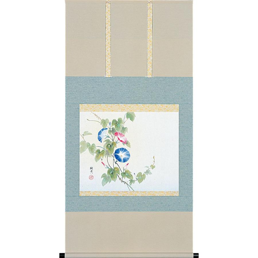 掛軸 (掛け軸) 夏用 朝顔 佐藤純吉 尺八横 約横65cm×縦138cm p9617 夏
