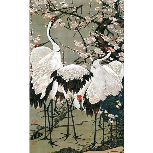 掛軸 (掛け軸) 梅花群鶴図 伊藤若冲 尺五あんどん 約横54.5cm×縦153cm