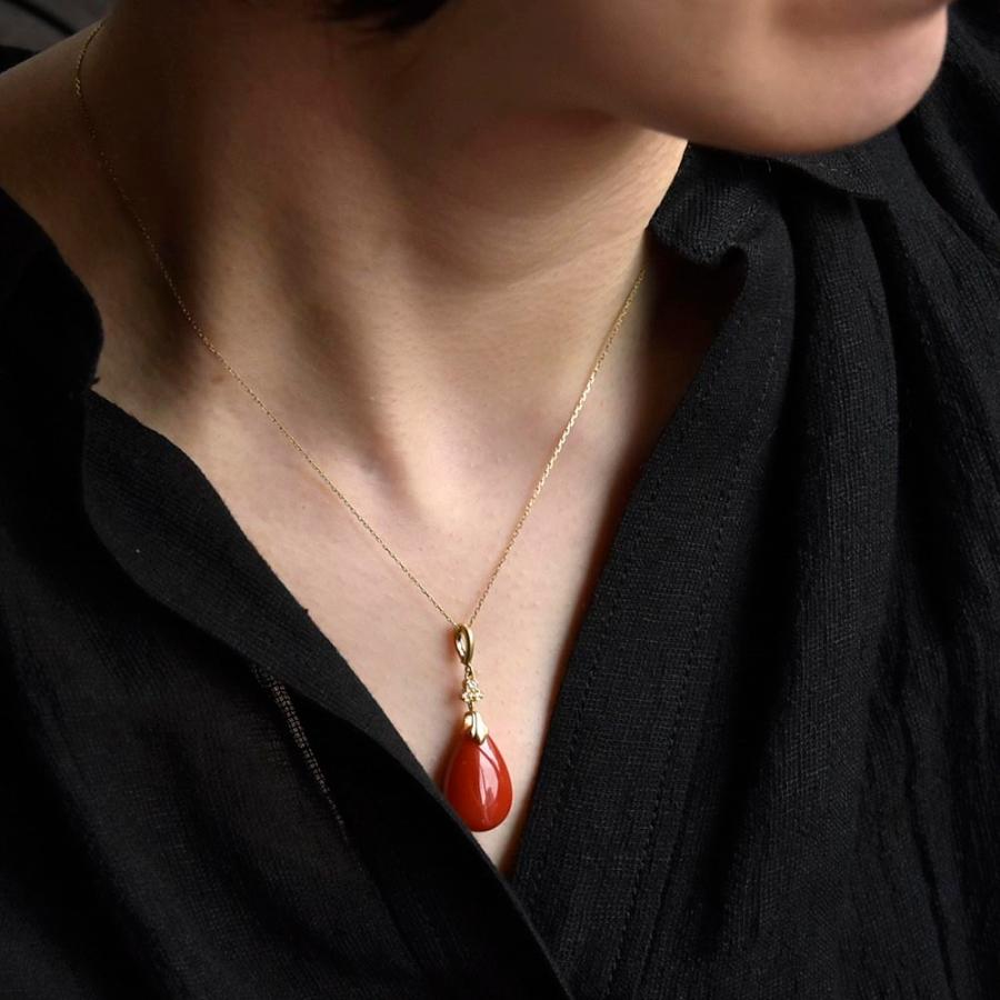 K18 フラットドロップ 血赤珊瑚 ペンダントトップ : ユキコ オオクラ