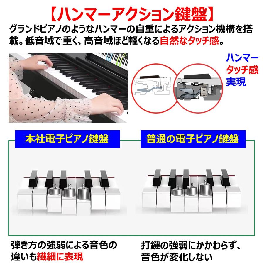 高音質 ハンマーアクション鍵盤 】電子ピアノ 88鍵盤 ピアノタッチ感 3