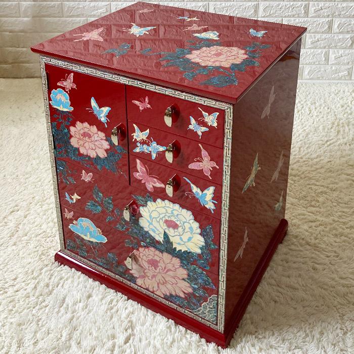 韓国高級螺鈿飾りチェスト 引き出し家具 小物入れ(赤)高さ60cm
