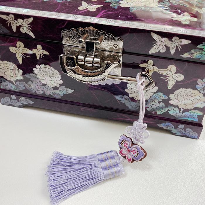 韓国螺鈿宝石箱7牡丹ジュエリーボックス鍵付き2段(パープル
