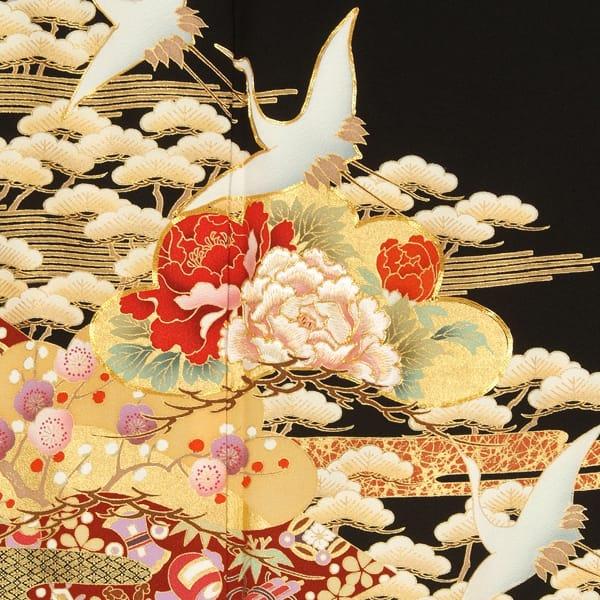 黒留袖 レンタル 結婚式 刺繍 鶴に吉祥松梅 貸衣装 フルセット 対応