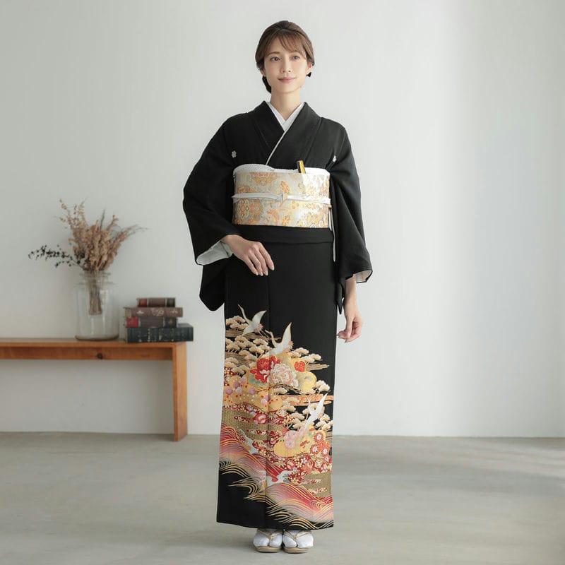 黒留袖 レンタル 結婚式 刺繍 鶴に吉祥松梅 貸衣装 フルセット 対応
