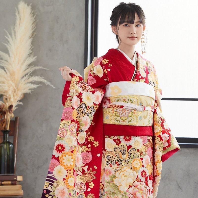 振袖 レンタル 成人式 結婚式 赤 桜花藤牡丹(絹)(宅)12月〜1月利用