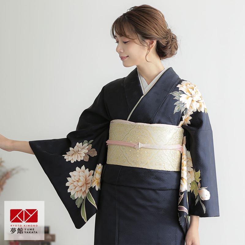 訪問着 レンタル 入学式 卒業式 結婚式 袷 紺 牡丹に笹 七五三 身長154