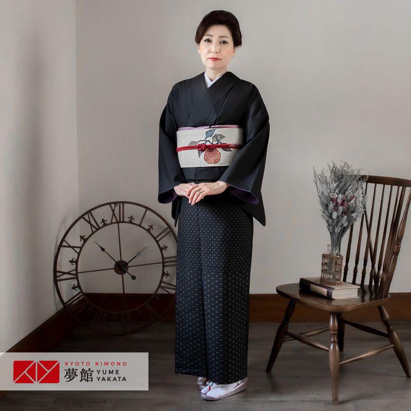 訪問着 レンタル 入学式 卒業式 結婚式 袷 大島紬 黒 十字絣×生成