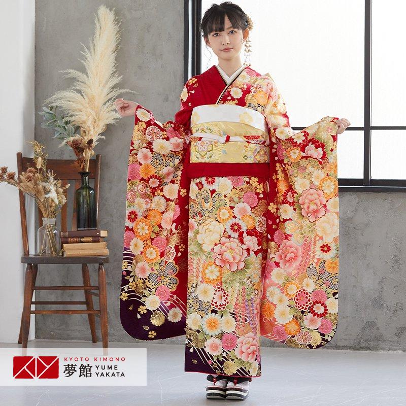振袖 レンタル 成人式 結婚式 赤 桜花藤牡丹(絹)(宅)12月〜1月利用