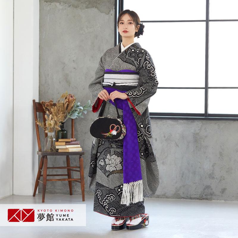 振袖 レンタル 成人式 結婚式 黒 総絞り 波頭に牡丹(絹) 一点物 12月