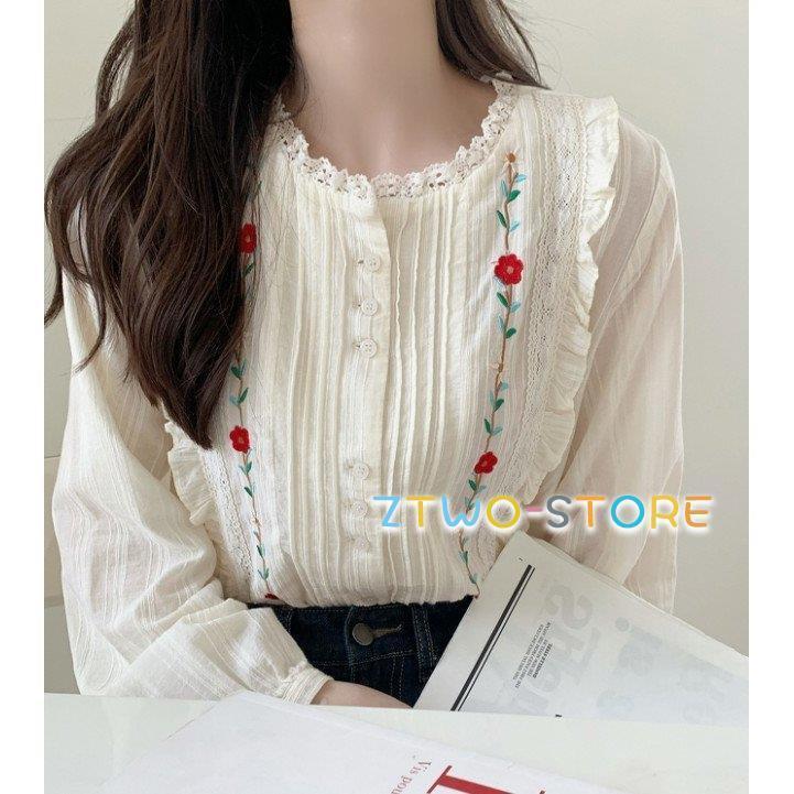 花柄 刺繍 ブラウス レディース トップス 長袖 春 秋 シャツブラウス