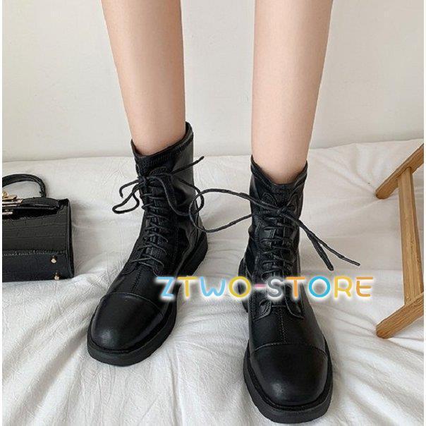 ショートブーツ レディース レースアップブーツ 編み上げブーツ 黒