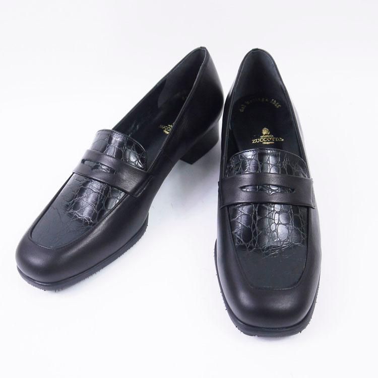 クロココンビローファー ブラック 黒 ブラウン 型押し ワニ BLACK 牛革