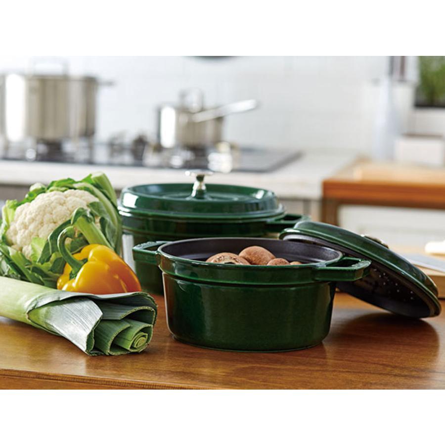 ピコ・ココット ストウブ 鍋 20cm ラウンド バジルグリーン 生涯保証