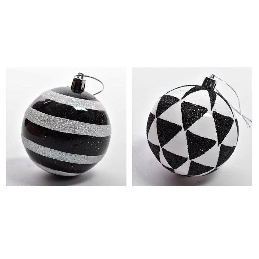 オーナメントツリー オーナメント 8cm 16個 セット ブラック 黒 白