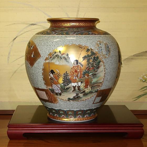 九谷焼 【故物】伝統工芸九谷焼 12号花瓶 本金割取 中田錦峰作 / 細字