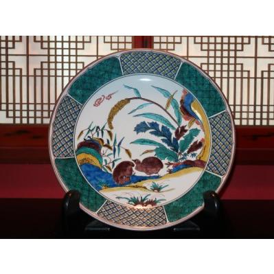 九谷焼 インテリア置物 飾り皿 絵皿 色絵うずら 小多慧（おださとし