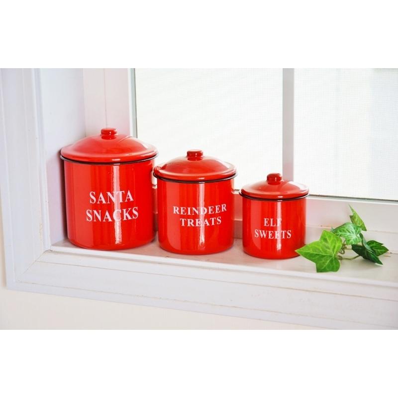 レッド・キャニスター3点セット レトロ アンティーク ホーロー 琺瑯