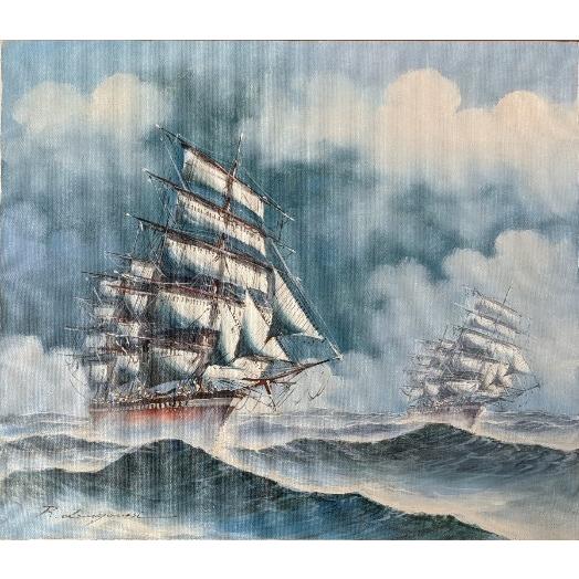 1089 絵画 油絵 F. Nicolas 帆船