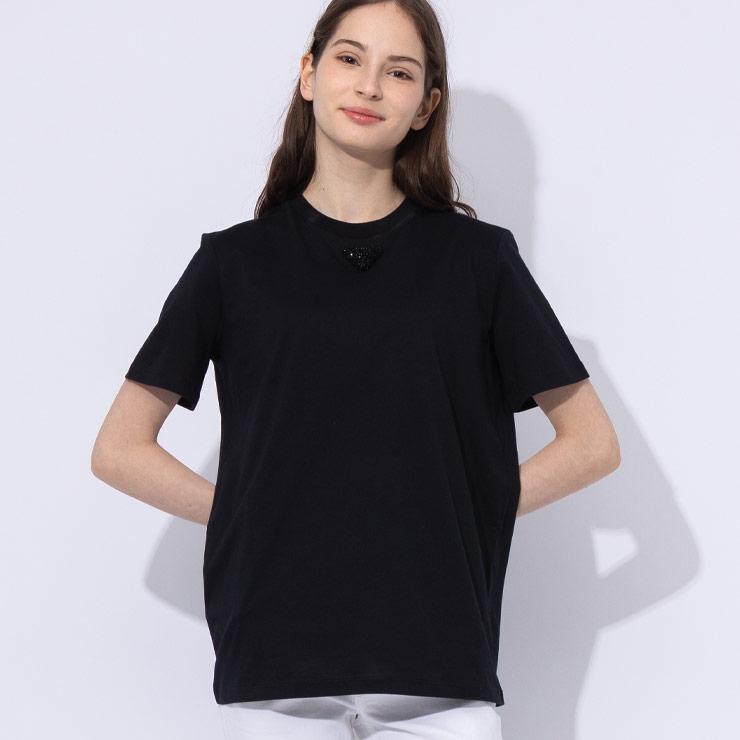 PRADA（プラダ） 半袖 Tシャツ レディース トライアングル刺繍 クルー