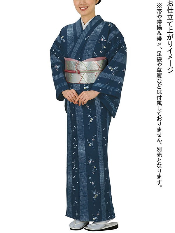 小紋 着物 反物 レディース ちりめん 踊り 舞台 シック 洗える着物 紺