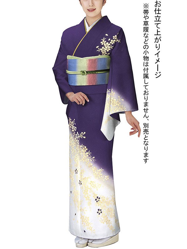 訪問着 着物 反物 女性 男性 踊り 絵羽 紫 白 枝垂れ桜 洗える着物