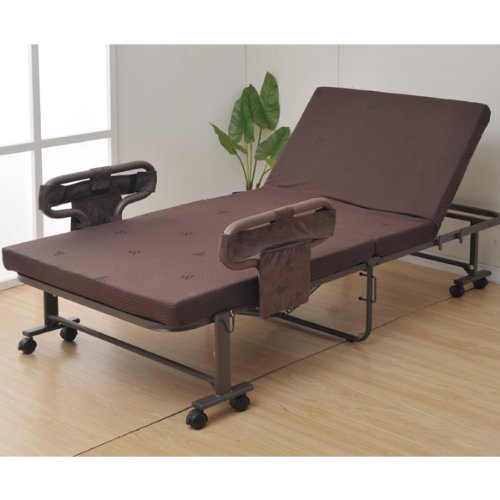 山善 手すり付折りたたみベッド シングル BAS-1S-DBR-RGT（ダーク