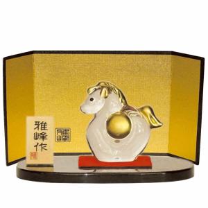 干支 午 置物 馬 うま 2026年/ あめ釉（特大）桐箱入 /粗品 販促 景品