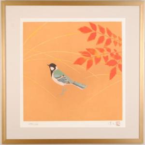 上村淳之 雪中小禽 鳥 絵画 和風 梅 花 日本画 インテリア シルク