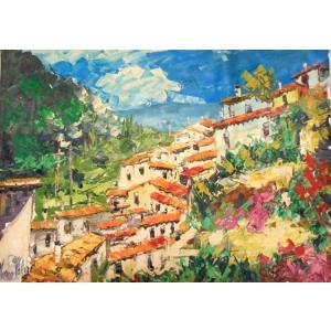 絵画 油絵 小澤勇寿郎 作 パリの街・ムフタール 6号サイズ インテリア