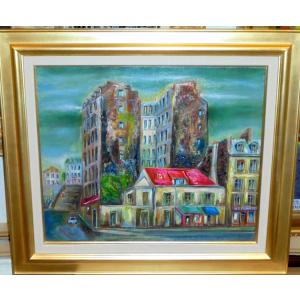 絵画 油絵 小澤勇寿郎 作 パリの街・ムフタール 6号サイズ インテリア